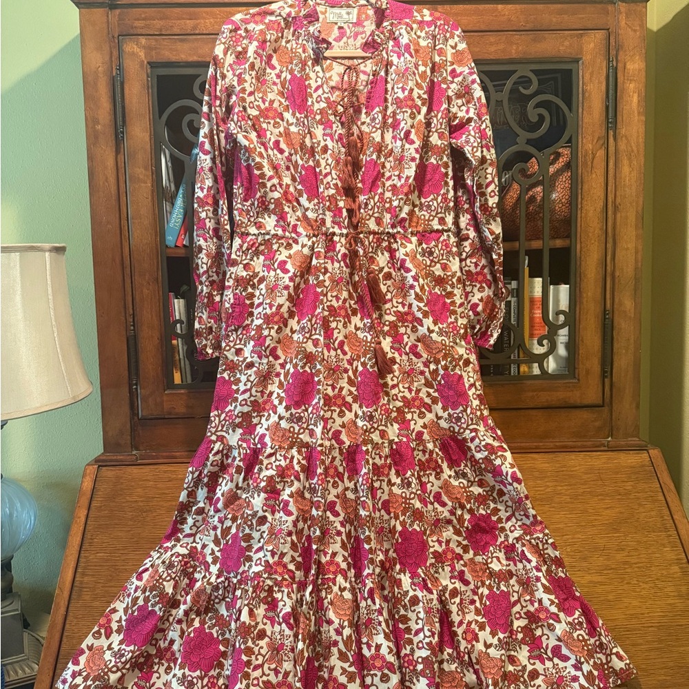 Pink Floral V-Neck printed dress